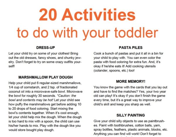 20 Activities to do with your toddler