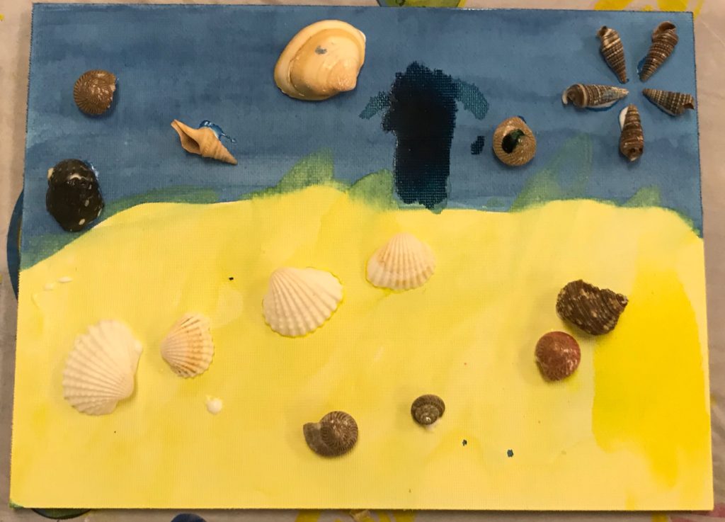 Beach Board Process Art Project for Kids (with Seashells!)