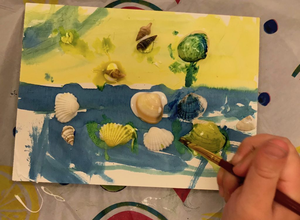 Beach Board Process Art Project for Kids (with Seashells!)