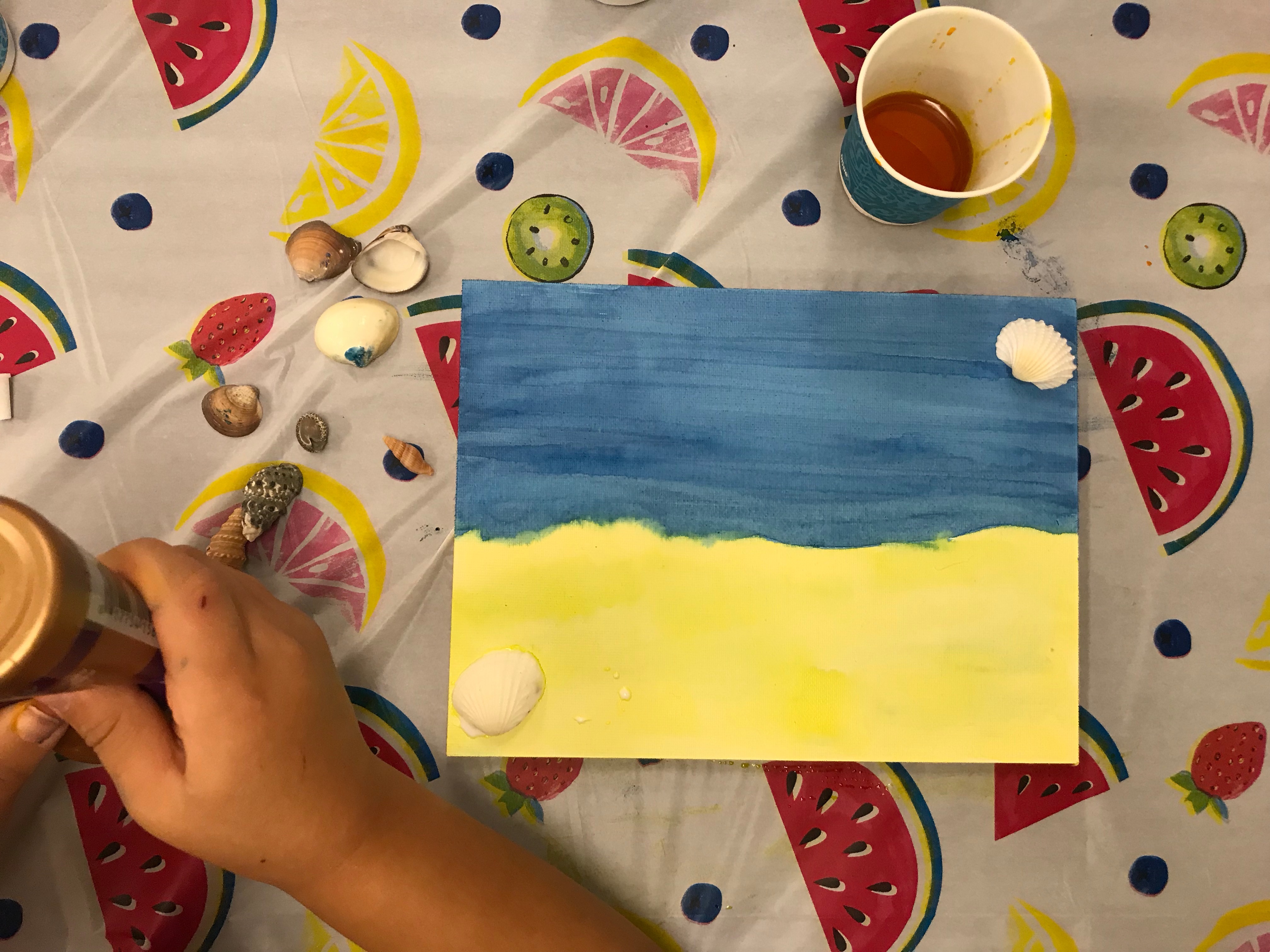 Beach Board Process Art Project for Kids (with Seashells!)